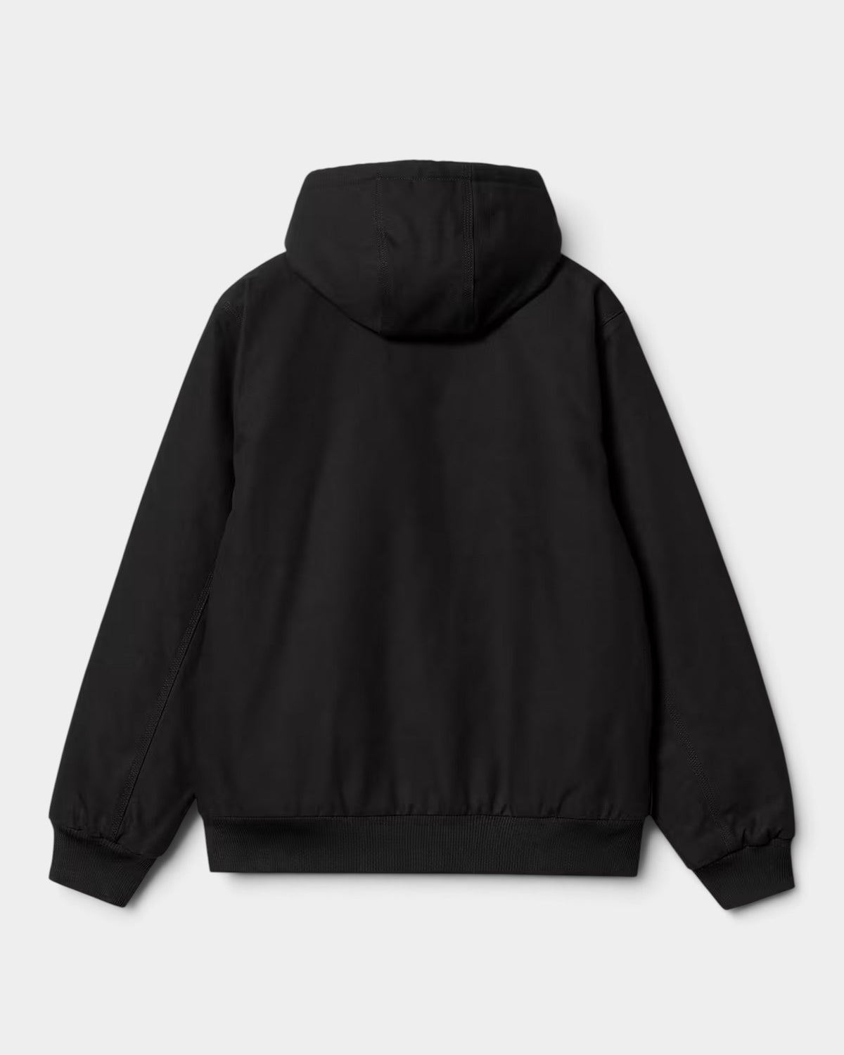 Lockwood Avenue Carhartt Active winter jacket in black canvas with a hood, back view showing rib-knit hem and cuffs.