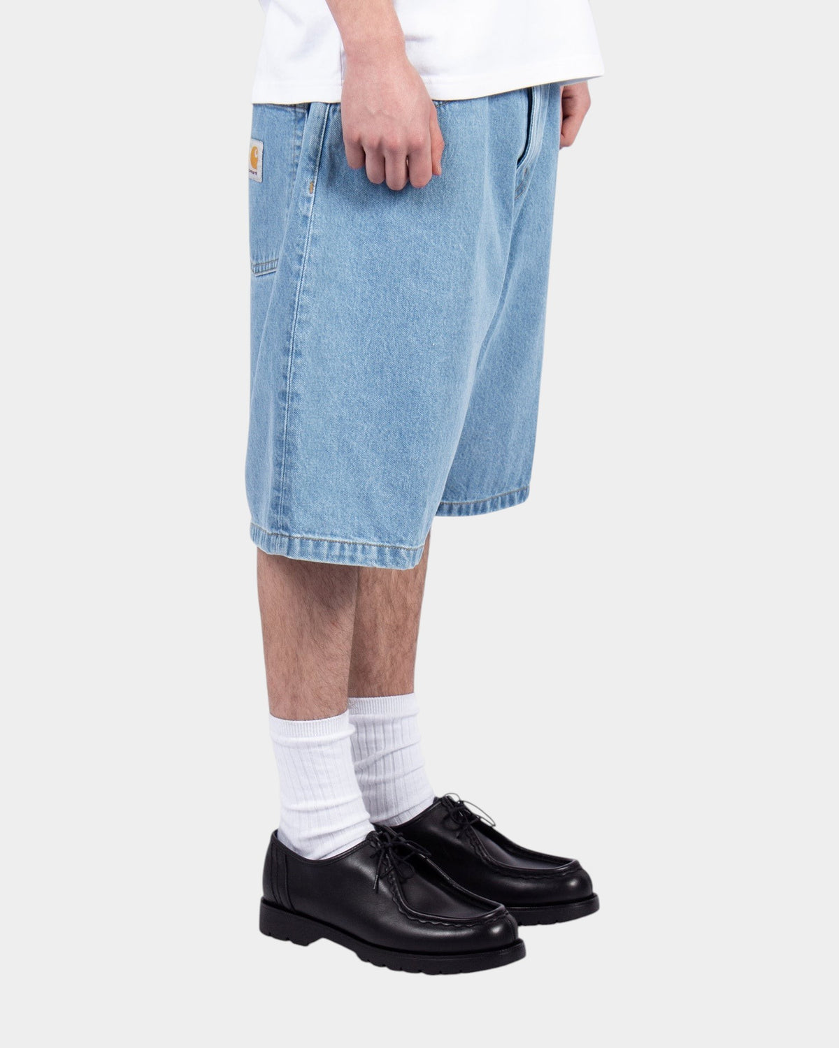 Lockwood Avenue Carhartt Brandon light blue stone-bleached denim shorts with a loose fit and square label
