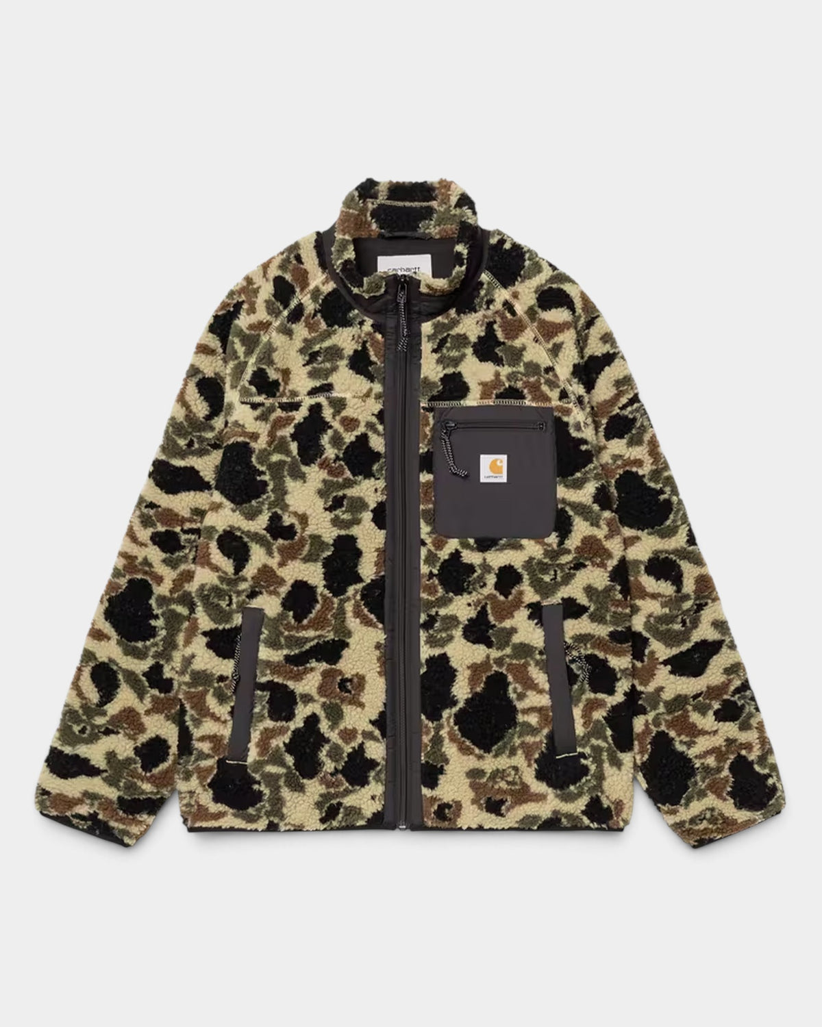 Lockwood Avenue Carhartt Prentis Liner jacket in camouflage polyester pile with a contrasting black chest pocket.
