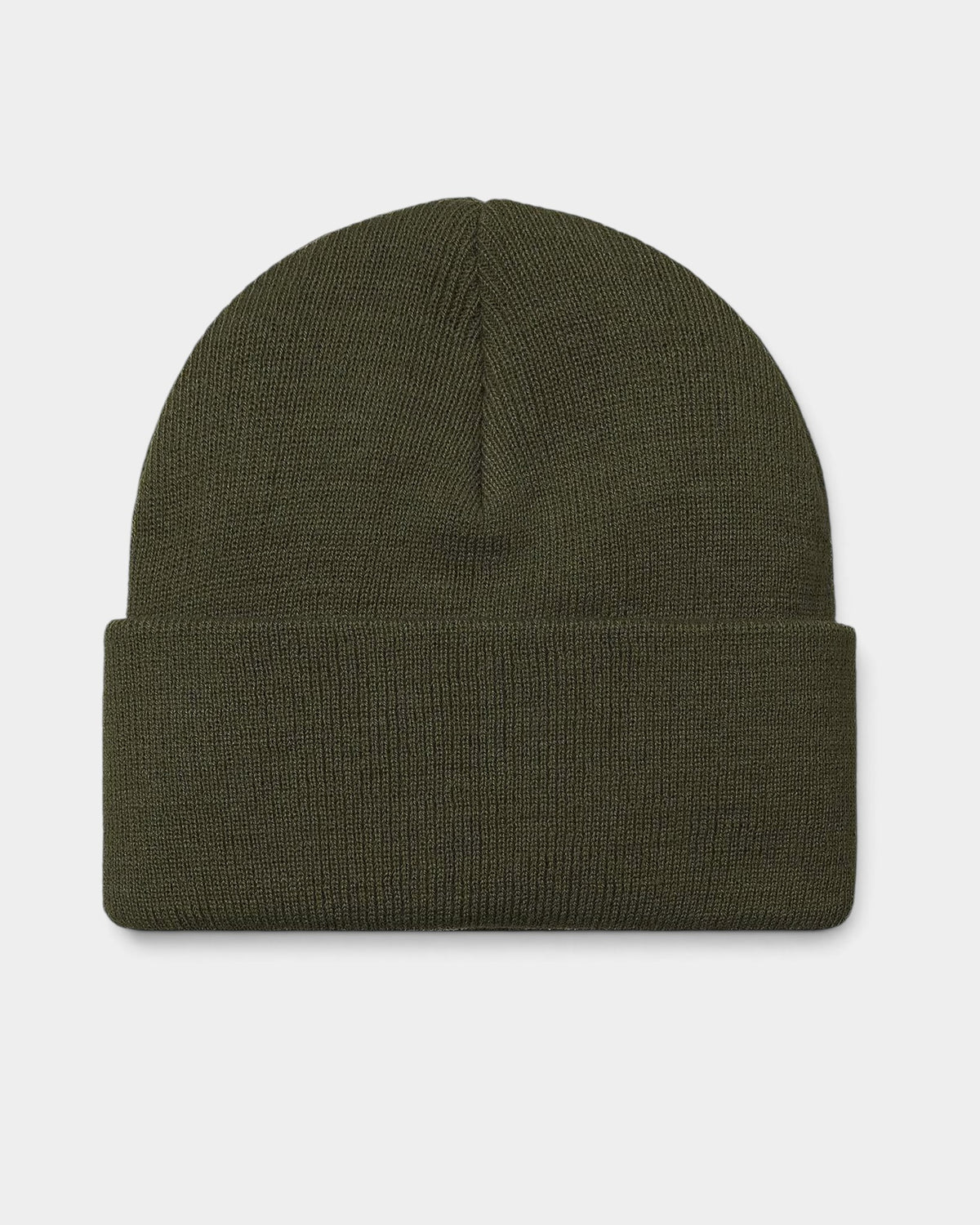 Lockwood Avenue Carhartt Chase Beanie in olive green rib knit acrylic with a fold-up cuff