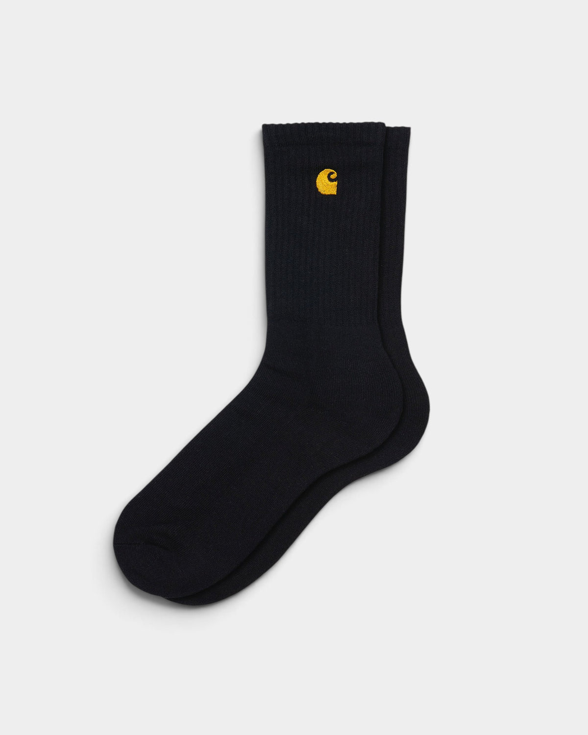 Lockwood Avenue Carhartt Chase crew socks in black cotton blend with gold embroidered logo on the ribbed cuff