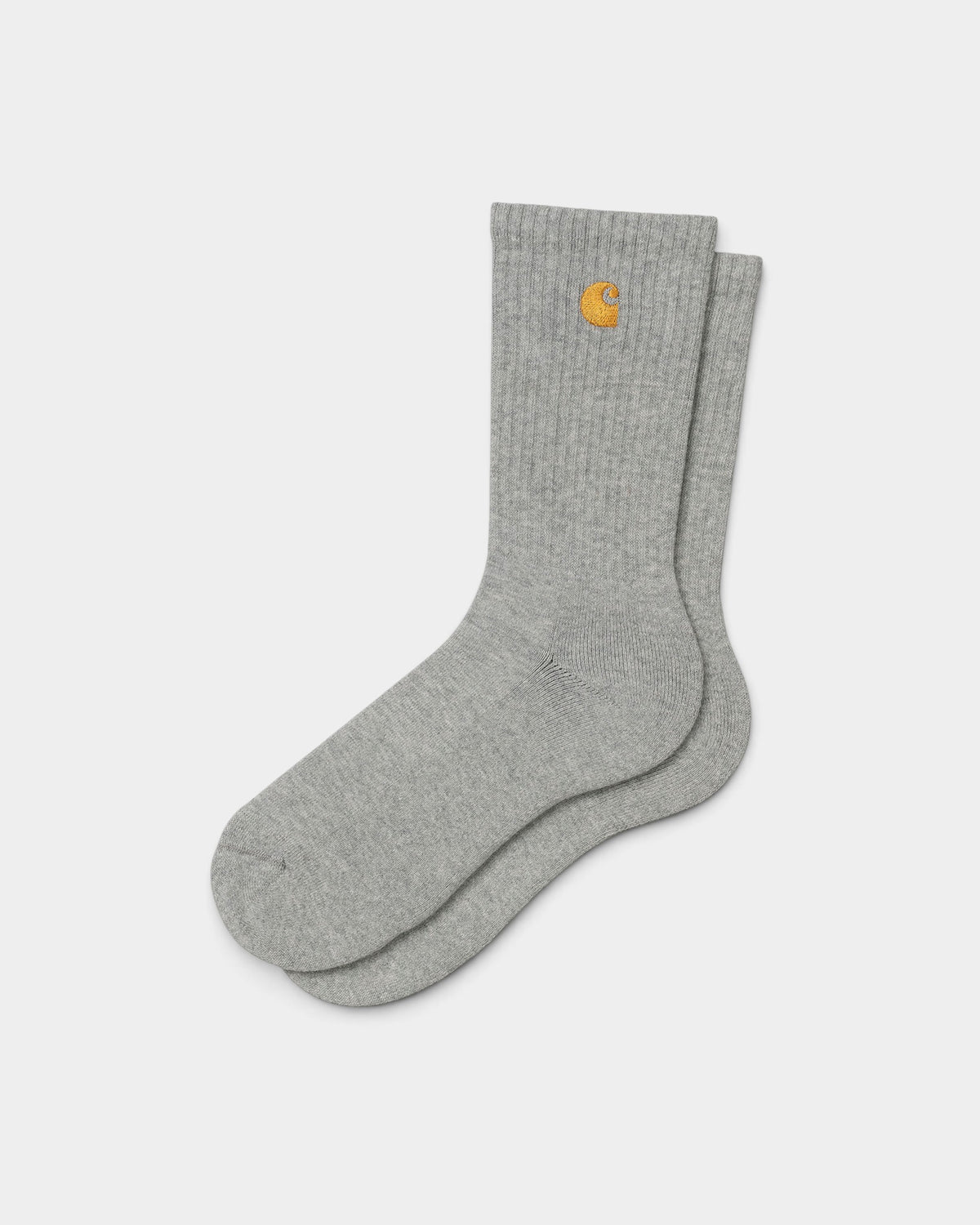 Lockwood Avenue Carhartt Chase crew socks in grey heather cotton blend with gold embroidered C logo on ribbed cuff