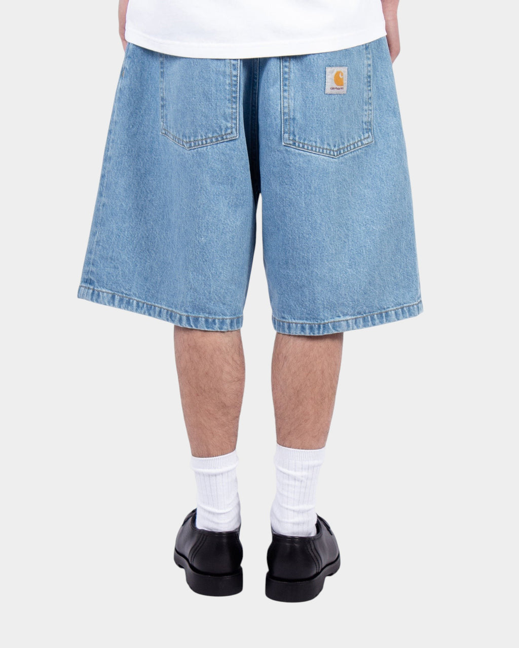 Lockwood Avenue Carhartt Brandon loose fit stone bleached denim shorts with square label on back pocket