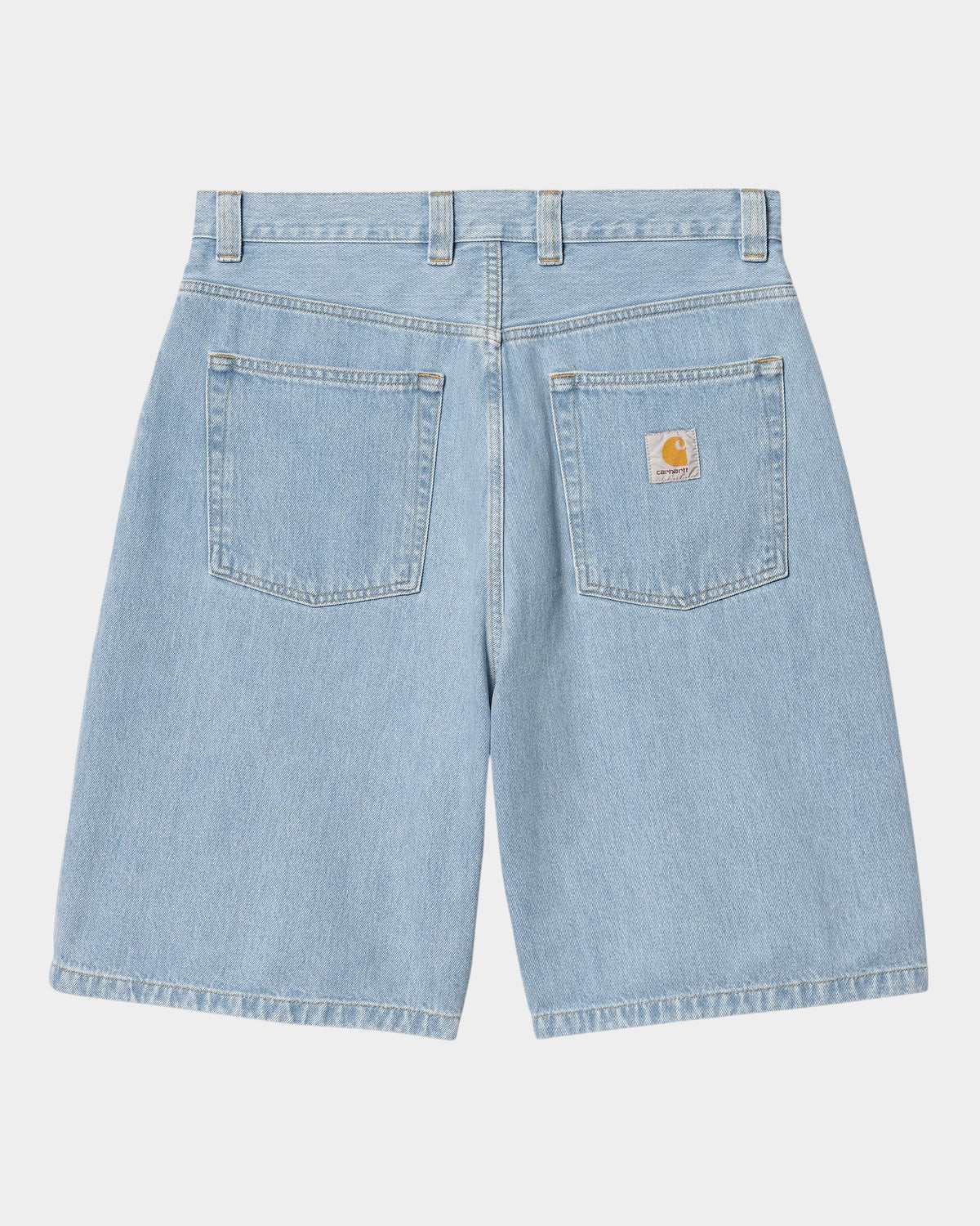 Lockwood Avenue Carhartt Brandon light wash denim shorts with a loose fit and square logo patch on the back pocket.