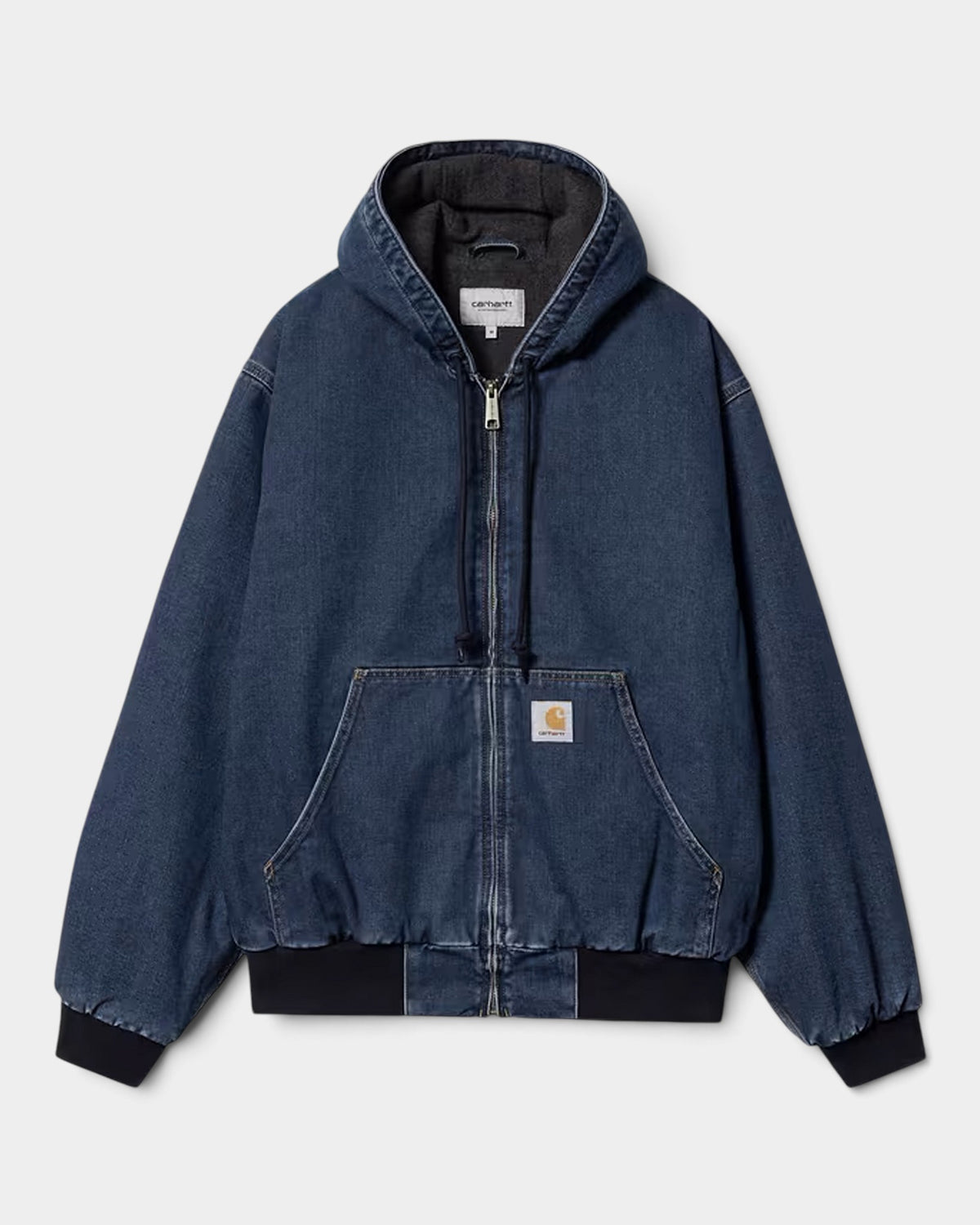Lockwood Avenue Carhartt OG Active winter jacket in dark midnight organic denim with fleece lining and hood