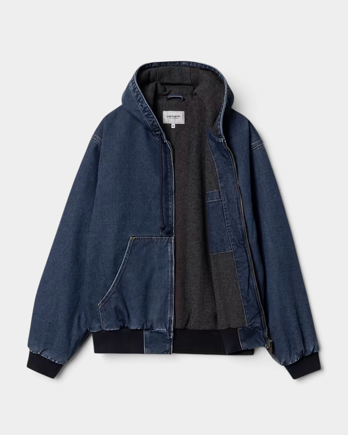 Lockwood Avenue Carhartt OG Active winter jacket in dark midnight denim with fleece lining and adjustable hood.