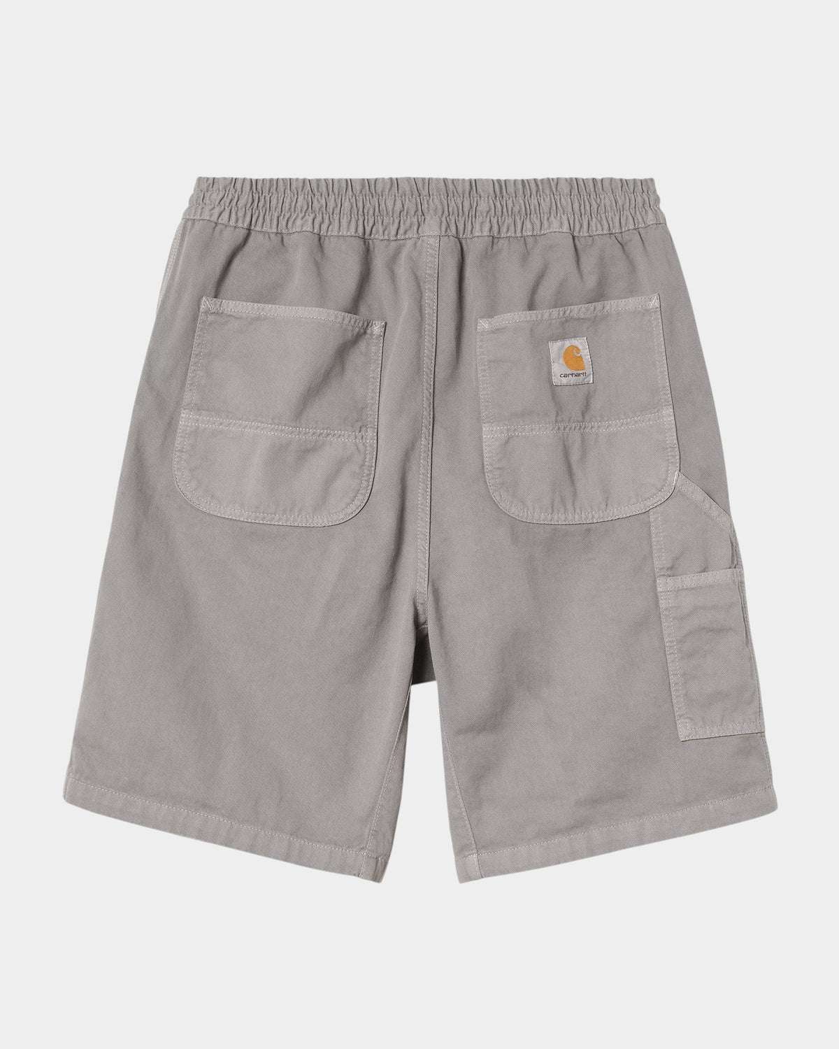 Lockwood Avenue Carhartt Flint grey organic cotton twill shorts with elastic waist and square logo label back view