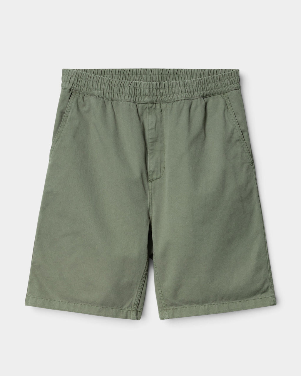 Lockwood Avenue Carhartt Flint shorts in olive green organic cotton twill with an elasticated drawstring waist.