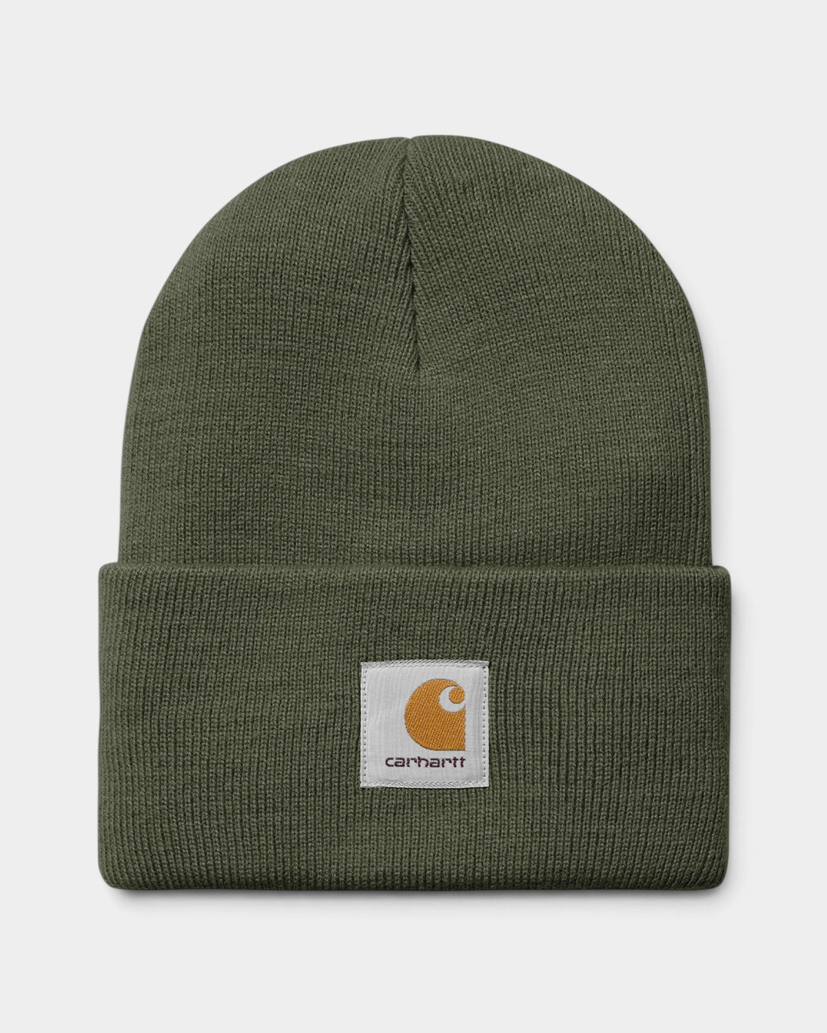 Lockwood Avenue Carhartt Acrylic Watch Beanie in dusty cactus green with a ribbed knit and front woven logo patch
