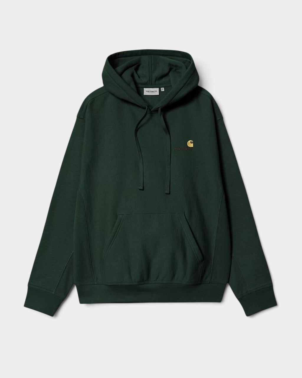 Lockwood Avenue Carhartt American Script dark green hoodie with adjustable hood, kangaroo pocket, and chest logo.