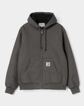 Lockwood Avenue Carhartt Active winter jacket in grey Dearborn canvas with a hood, kangaroo pocket, and quilted lining.