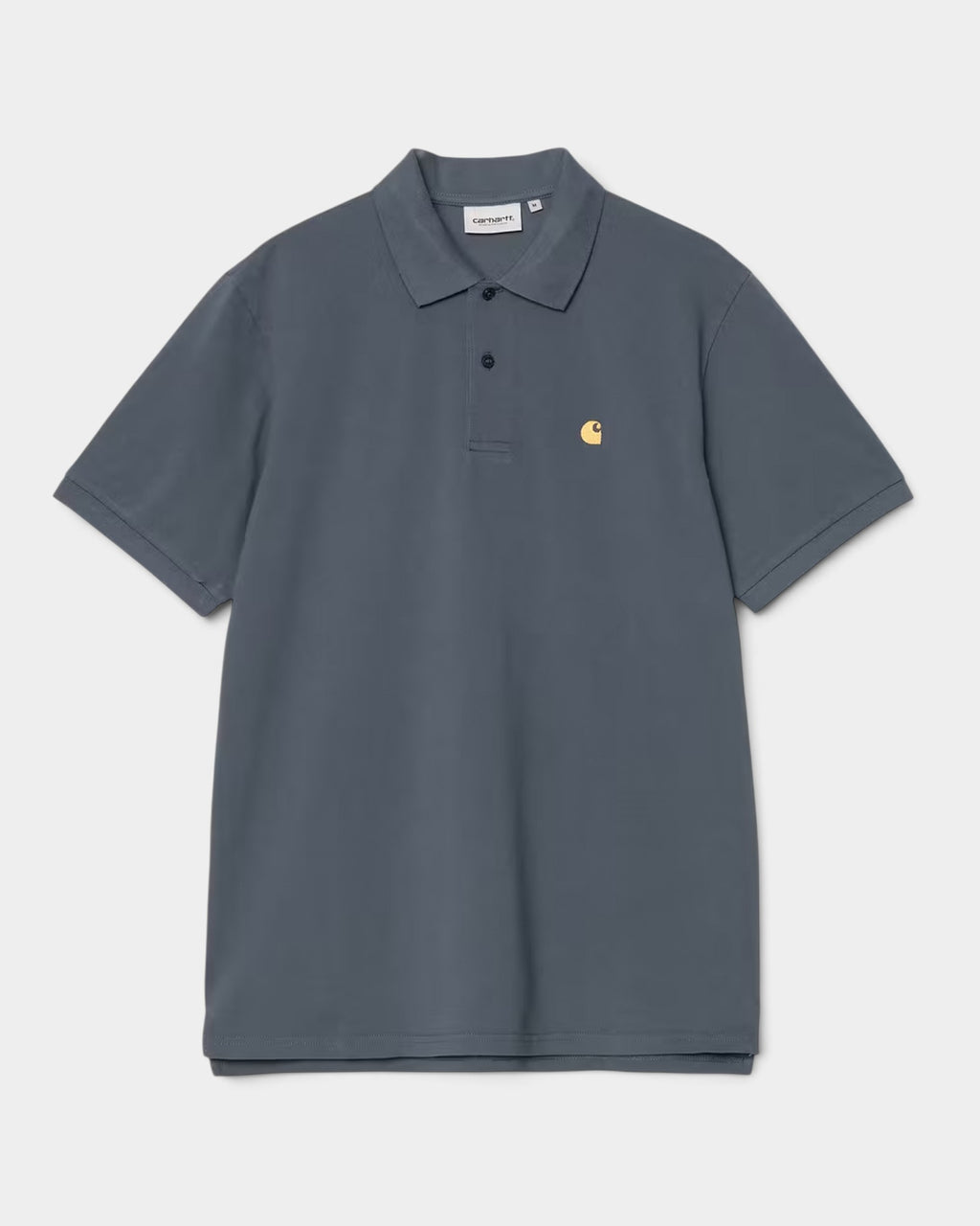 Lockwood Avenue Carhartt Chase Pique Polo in dark grey cotton with a two-button placket and gold embroidered logo.