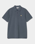 Lockwood Avenue Carhartt Chase Pique Polo in dark grey cotton with a two-button placket and gold embroidered logo.