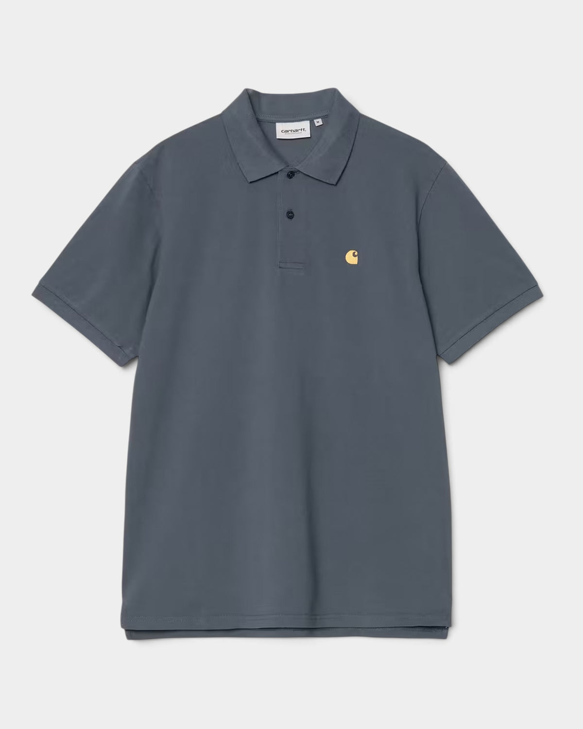 Lockwood Avenue Carhartt Chase Pique Polo in dark grey cotton with a two-button placket and gold embroidered logo.