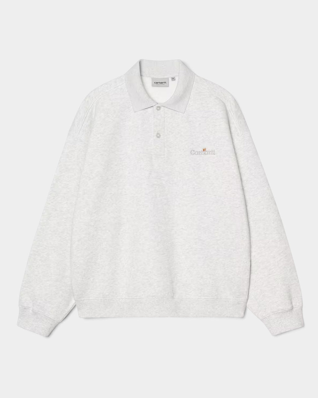 Lockwood Avenue Carhartt Label Polo Sweatshirt in heather grey cotton with a balloon fit and chest embroidery