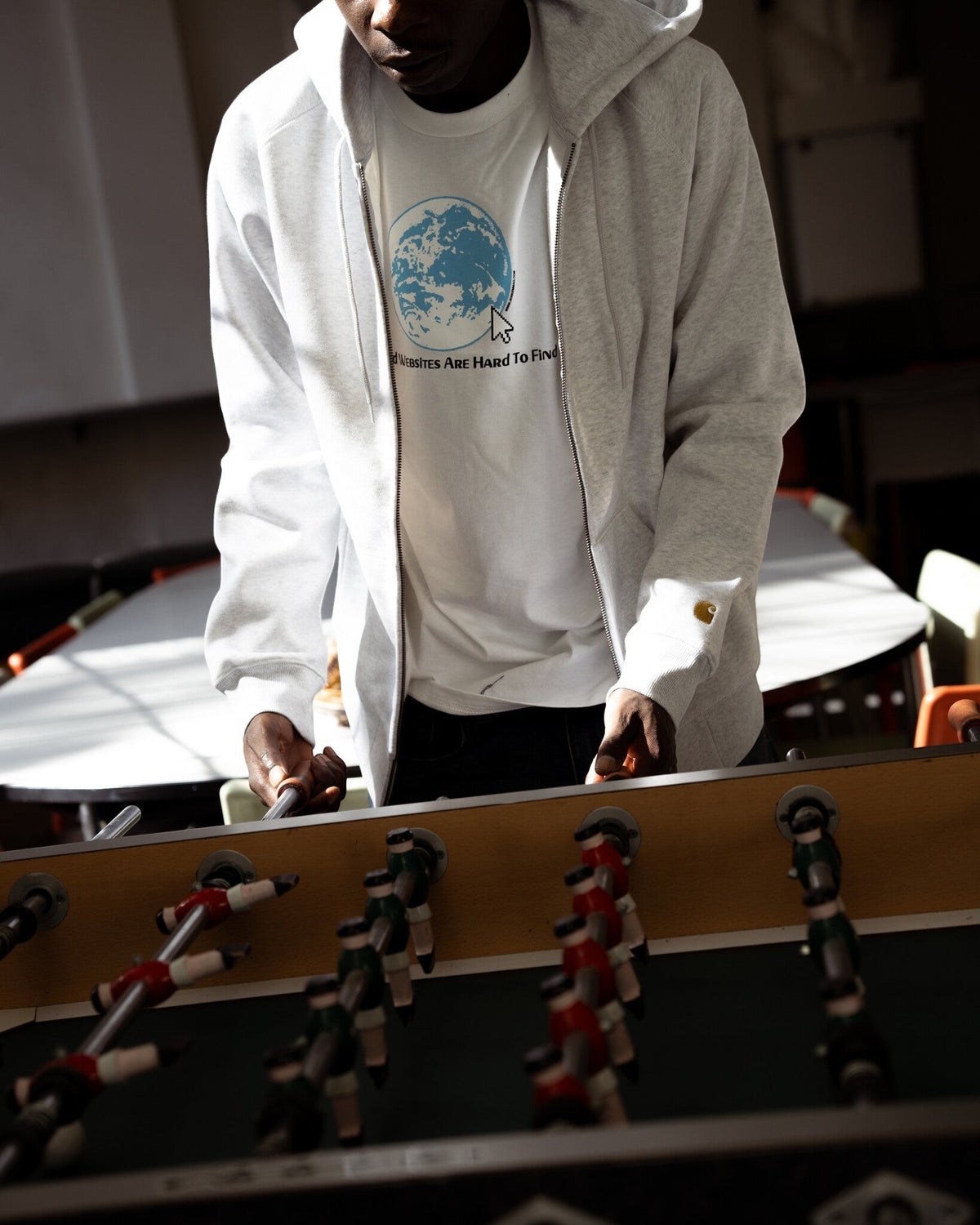 Lockwood Avenue Carhartt Hooded Chase Jacket in grey polycotton jersey with front zip and gold embroidered logo