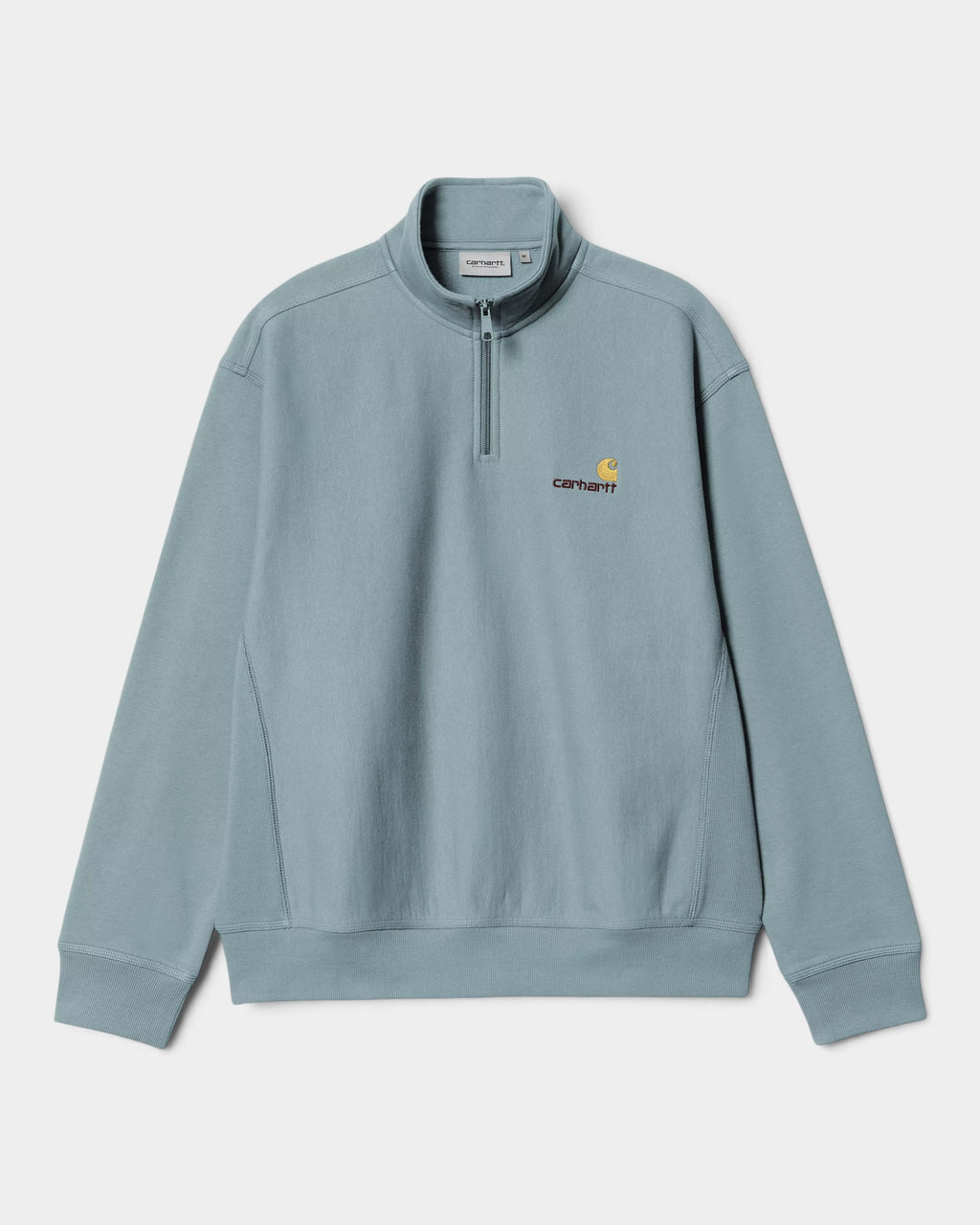 Lockwood Avenue Carhartt American Script half-zip sweatshirt in dusty blue cotton blend with embroidered logo
