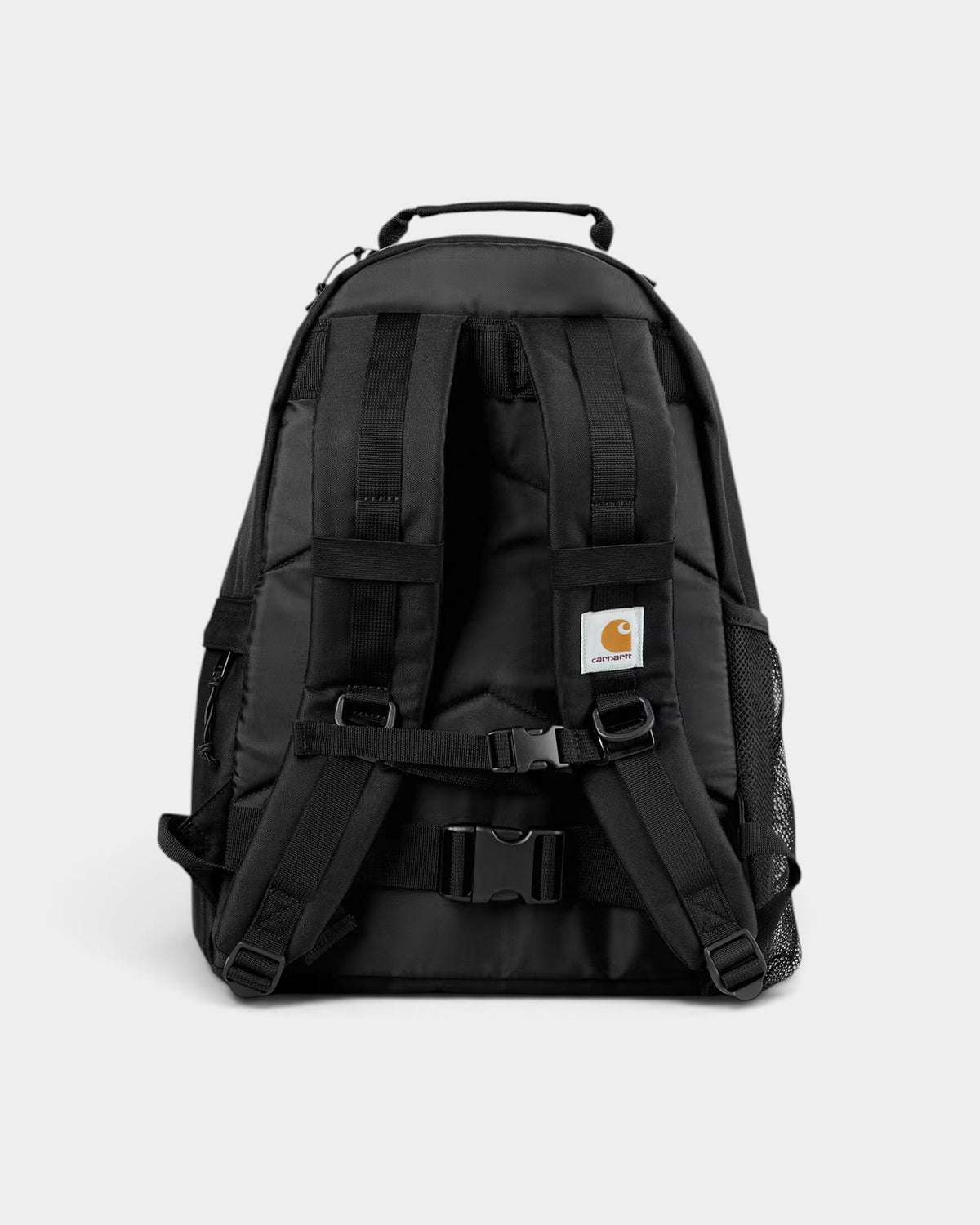 Lockwood Avenue Carhartt Kickflip backpack in black recycled polyester with padded shoulder straps and back panel.