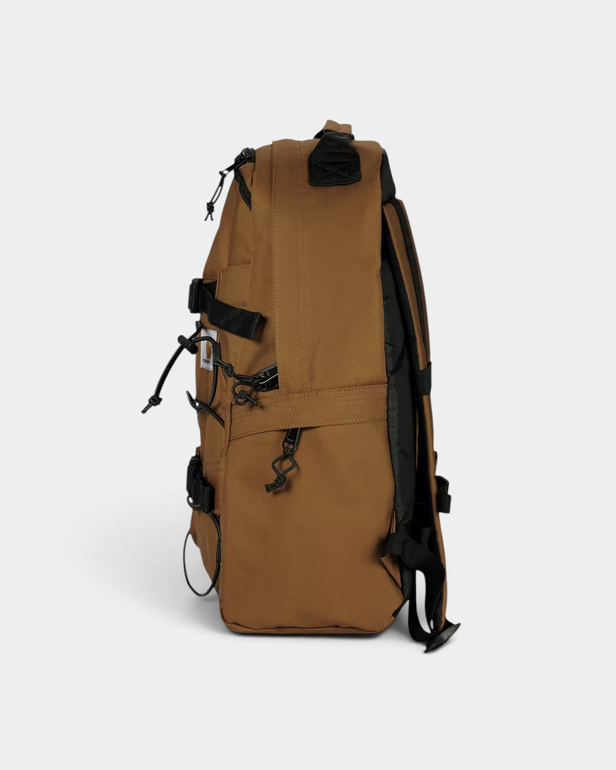 Lockwood Avenue Carhartt Kickflip backpack in brown recycled polyester with front elastic skateboard straps