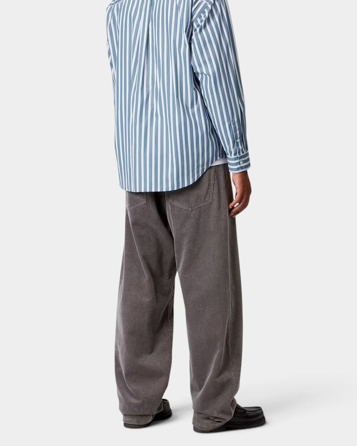 Lockwood Avenue Carhartt Landon pants in grey corduroy with a loose tapered fit, shown from the back view.