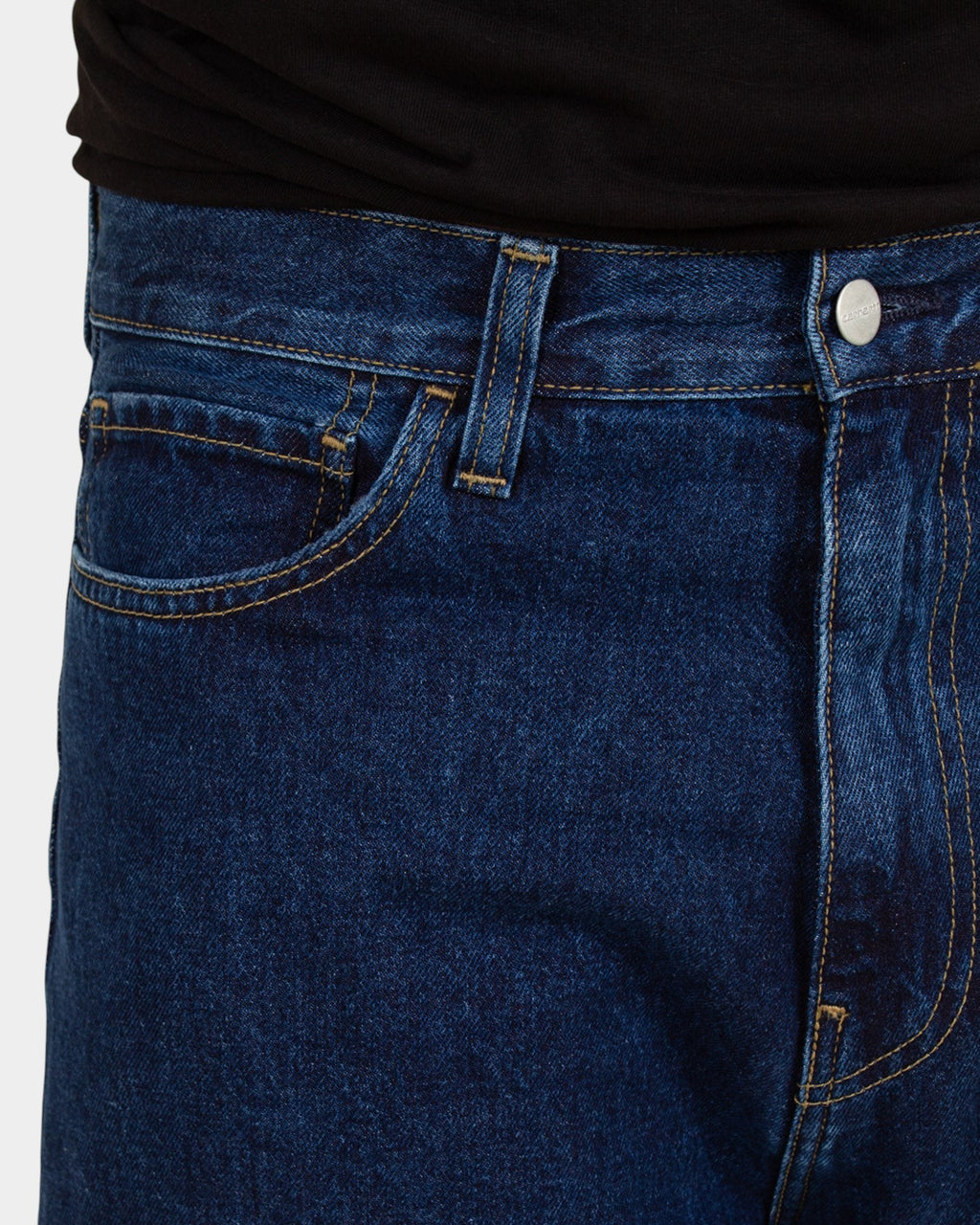 Lockwood Avenue Carhartt Landon pants in stone washed blue denim with contrast stitching and a metal button fly.