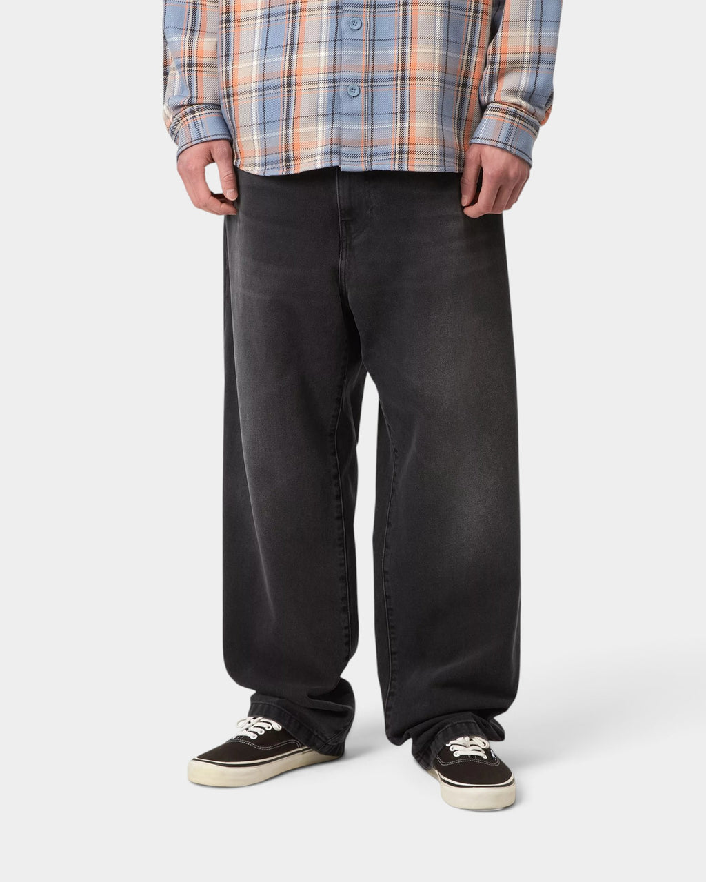 Lockwood Avenue Carhartt Landon pants in faded black bleached denim with a loose tapered fit and mid-rise waist.