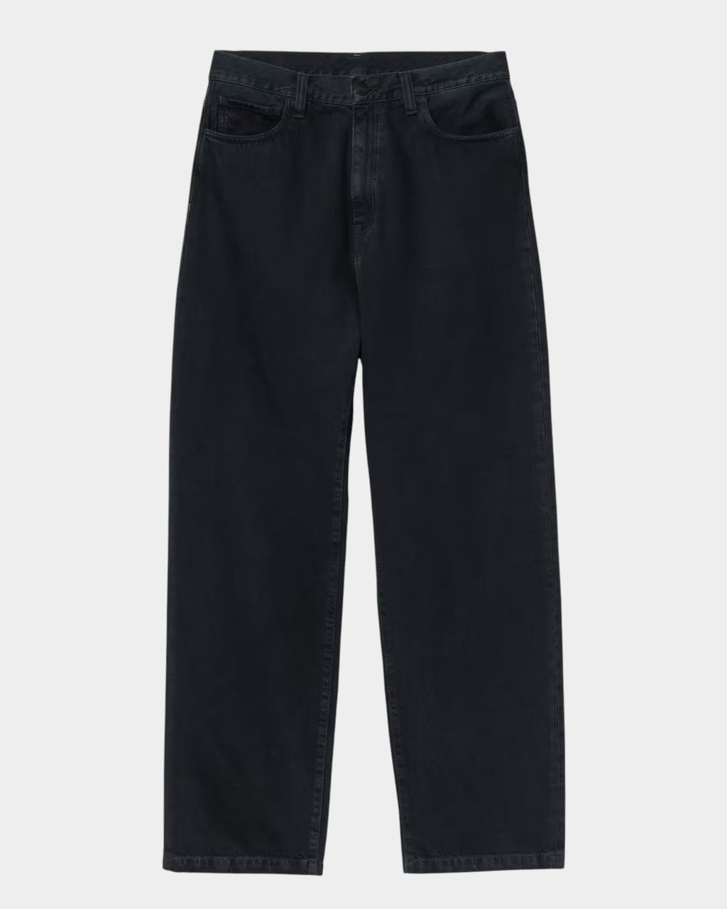 Lockwood Avenue Carhartt Landon loose tapered jeans in dark stone-washed midnight indigo denim with five pockets.