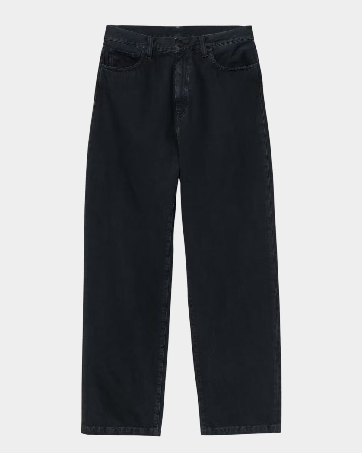 Lockwood Avenue Carhartt Landon loose tapered jeans in dark stone-washed midnight indigo denim with five pockets.