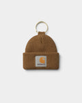 Lockwood Avenue Carhartt mini brown acrylic rib knit beanie keychain with woven square logo label