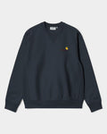 Lockwood Avenue Carhartt American Script crewneck sweatshirt in dark navy with yellow and red chest embroidery