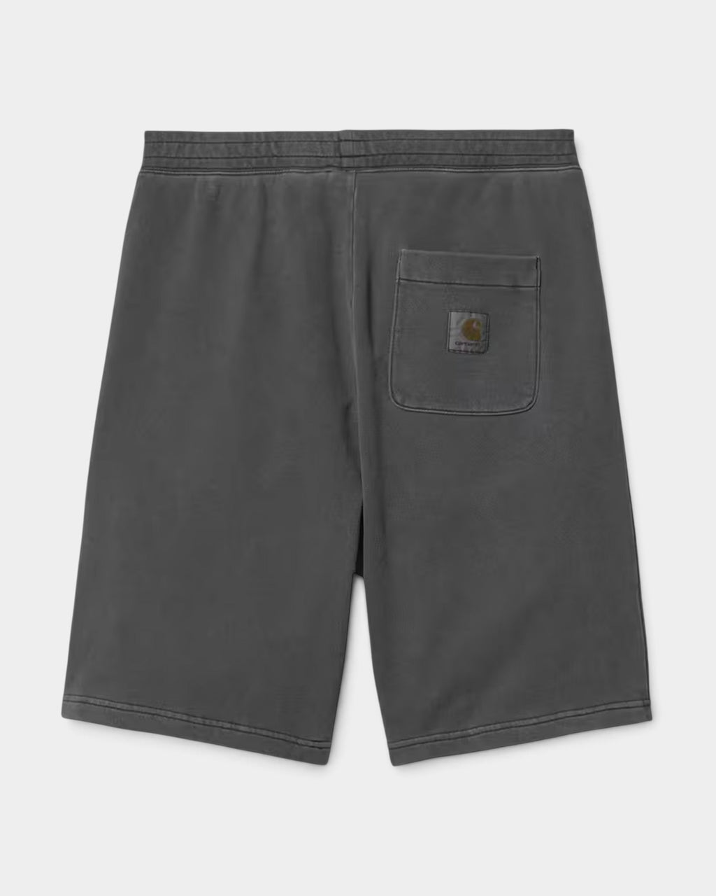 Lockwood Avenue Carhartt Nelson sweat shorts in washed charcoal grey cotton with a rear pocket square logo label.