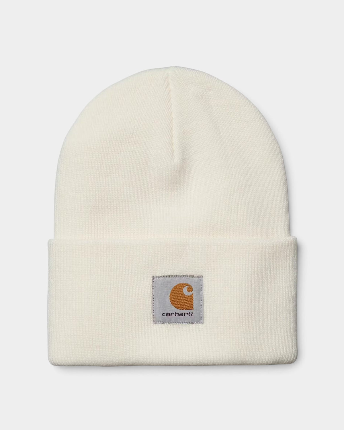 Lockwood Avenue Carhartt acrylic watch beanie in off-white with a ribbed knit texture and front logo patch
