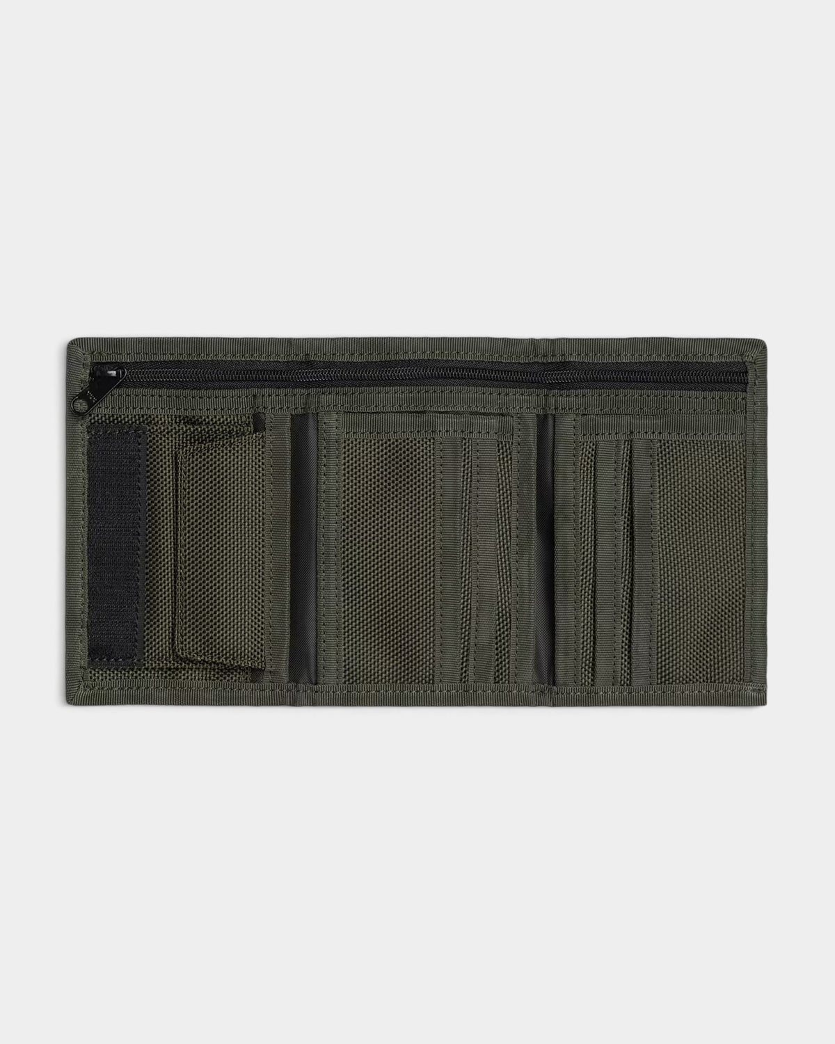 Lockwood Avenue Carhartt Prescott trifold wallet in oxide green nylon with card slots and zipped bill compartment