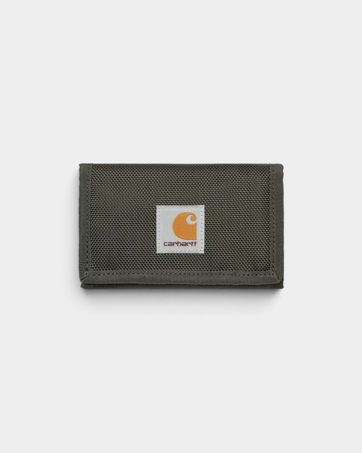 Lockwood Avenue Carhartt Prescott trifold wallet in oxide green water-repellent nylon with a front square label