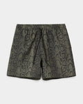 Lockwood Avenue Carhartt Slater swim shorts in olive green with a snakeskin graphic print and adjustable drawcord.