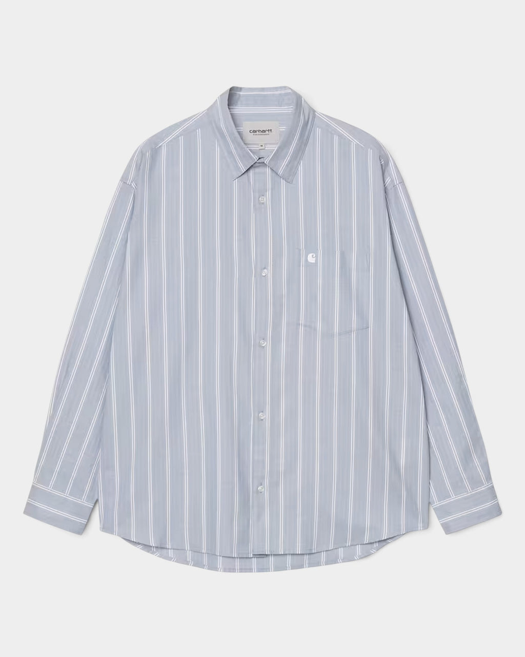Lockwood Avenue Carhartt long-sleeve Beale shirt in light blue striped dobby cotton with chest pocket and C logo