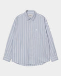 Lockwood Avenue Carhartt long-sleeve Beale shirt in light blue striped dobby cotton with chest pocket and C logo