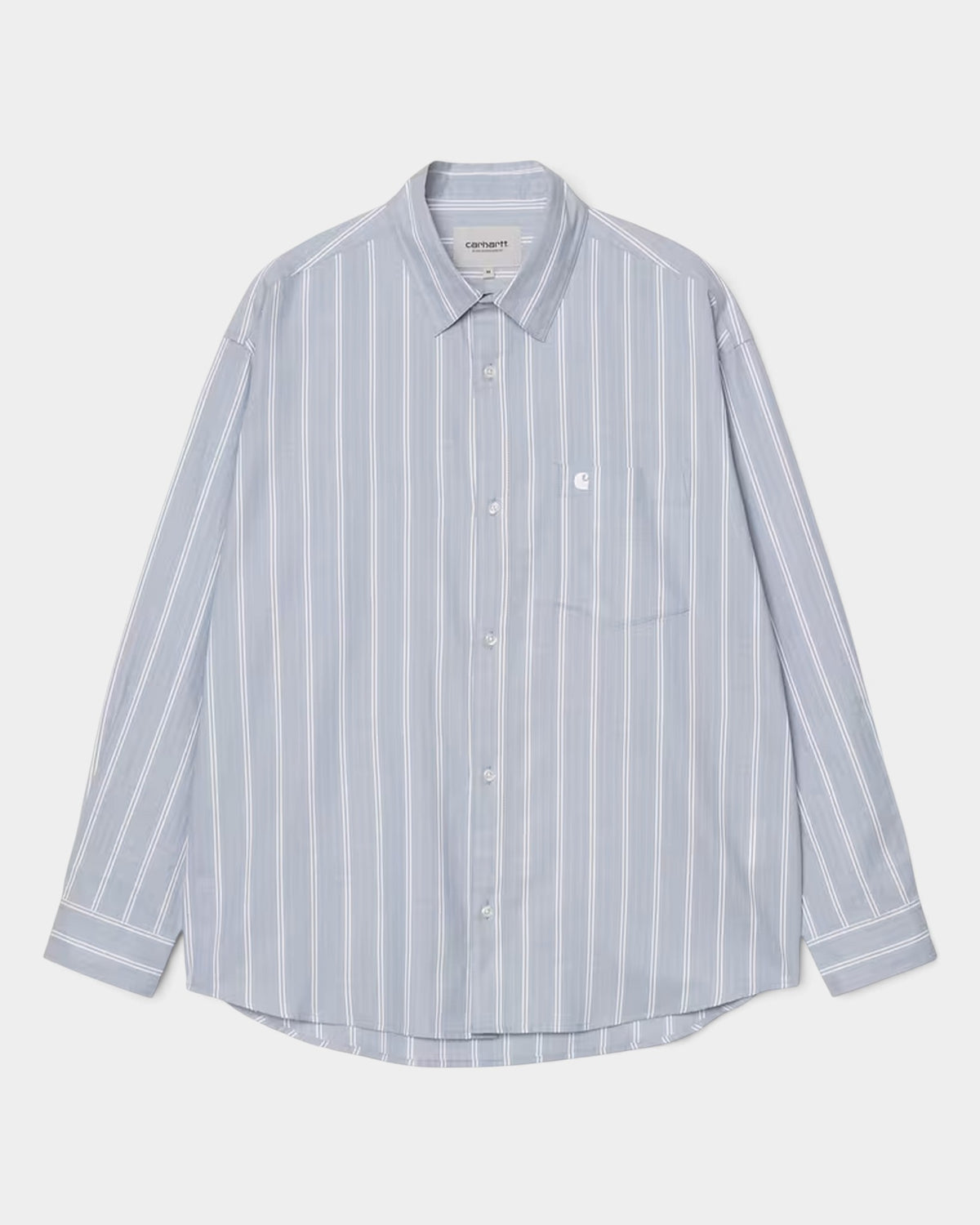 Lockwood Avenue Carhartt long-sleeve Beale shirt in light blue striped dobby cotton with chest pocket and C logo