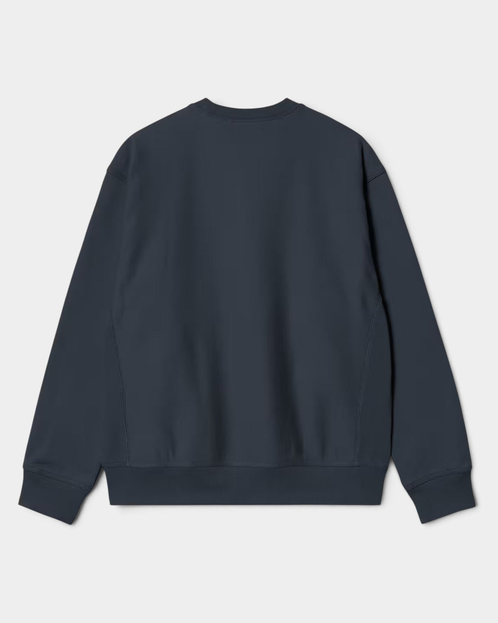 Lockwood Avenue Carhartt American Script crewneck sweatshirt in dark navy heavyweight cotton-poly blend, back view.