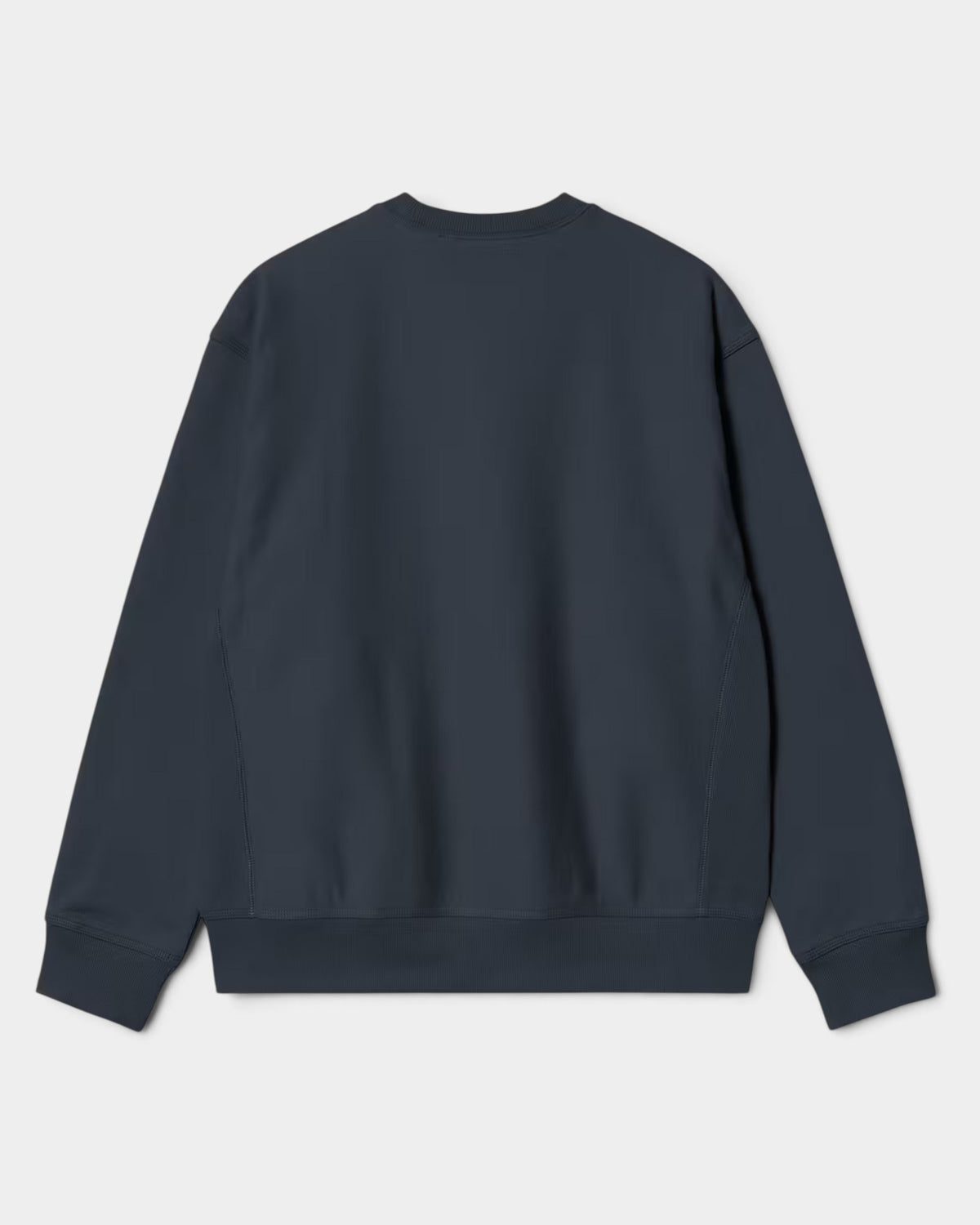 Lockwood Avenue Carhartt American Script crewneck sweatshirt in dark navy heavyweight cotton-poly blend, back view.