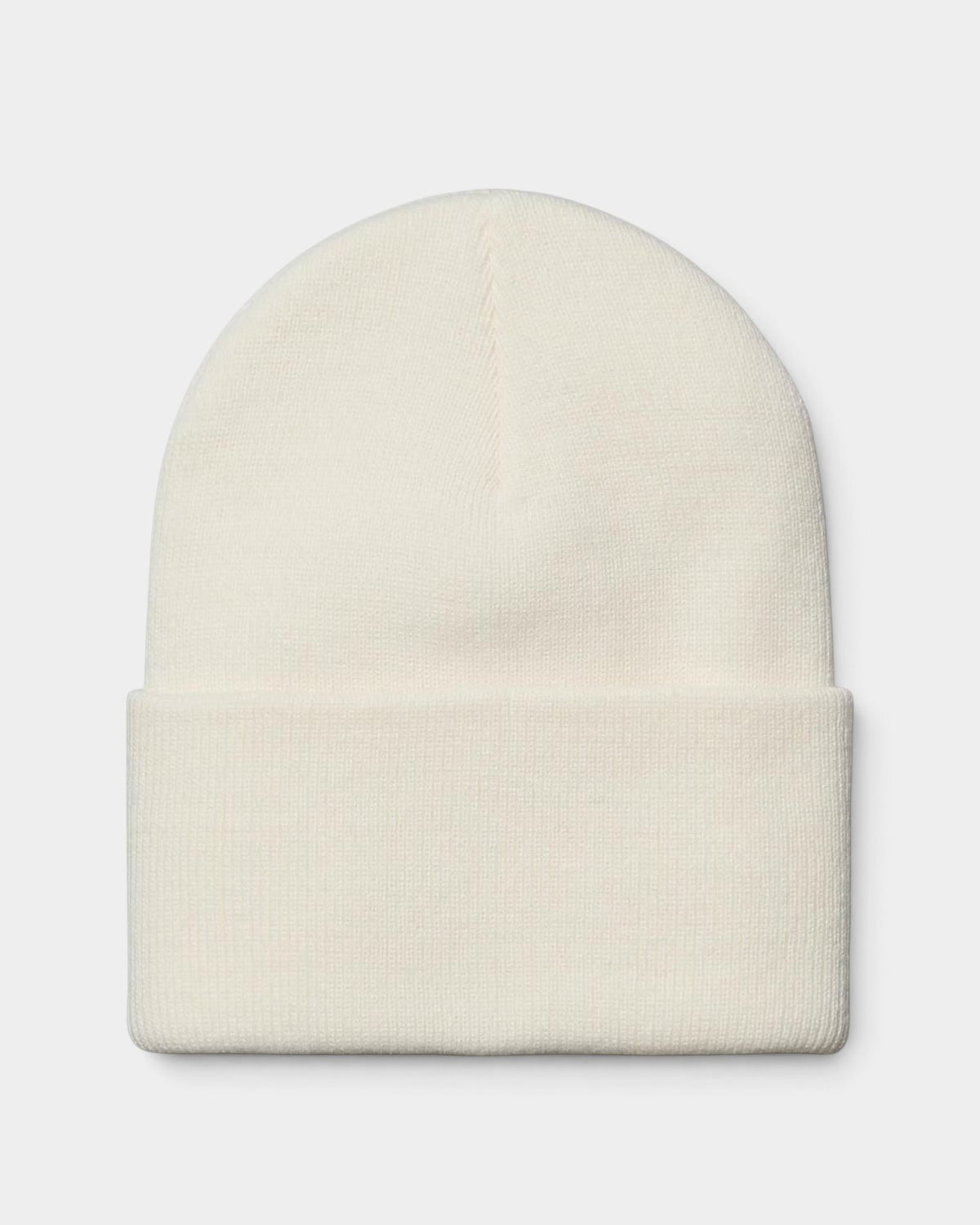 Lockwood Avenue Carhartt Acrylic Watch Beanie in off-white rib knit with a fold-up cuff.