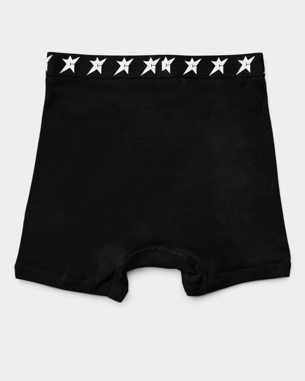 Lockwood Avenue Carpet Company black cotton boxer briefs featuring a white C-Star logo elastic waistband.