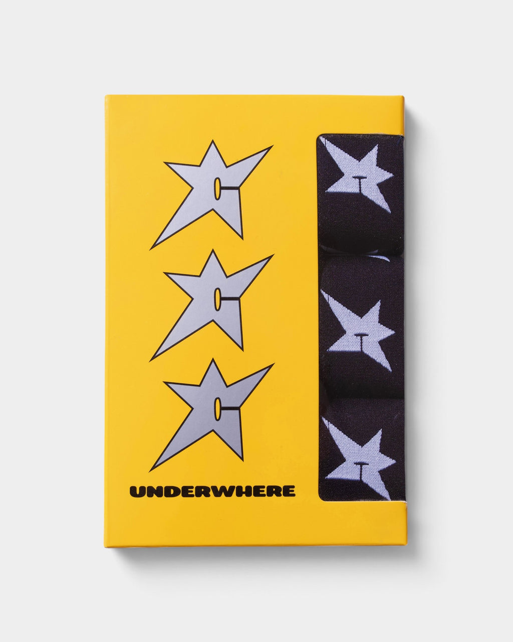 Lockwood Avenue Carpet Company black cotton boxer briefs with C-Star logo in yellow branded packaging