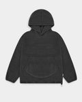 Lockwood Avenue Kappy Sunrise charcoal grey oversized fleece hoodie with snap neckline and front kangaroo pocket.