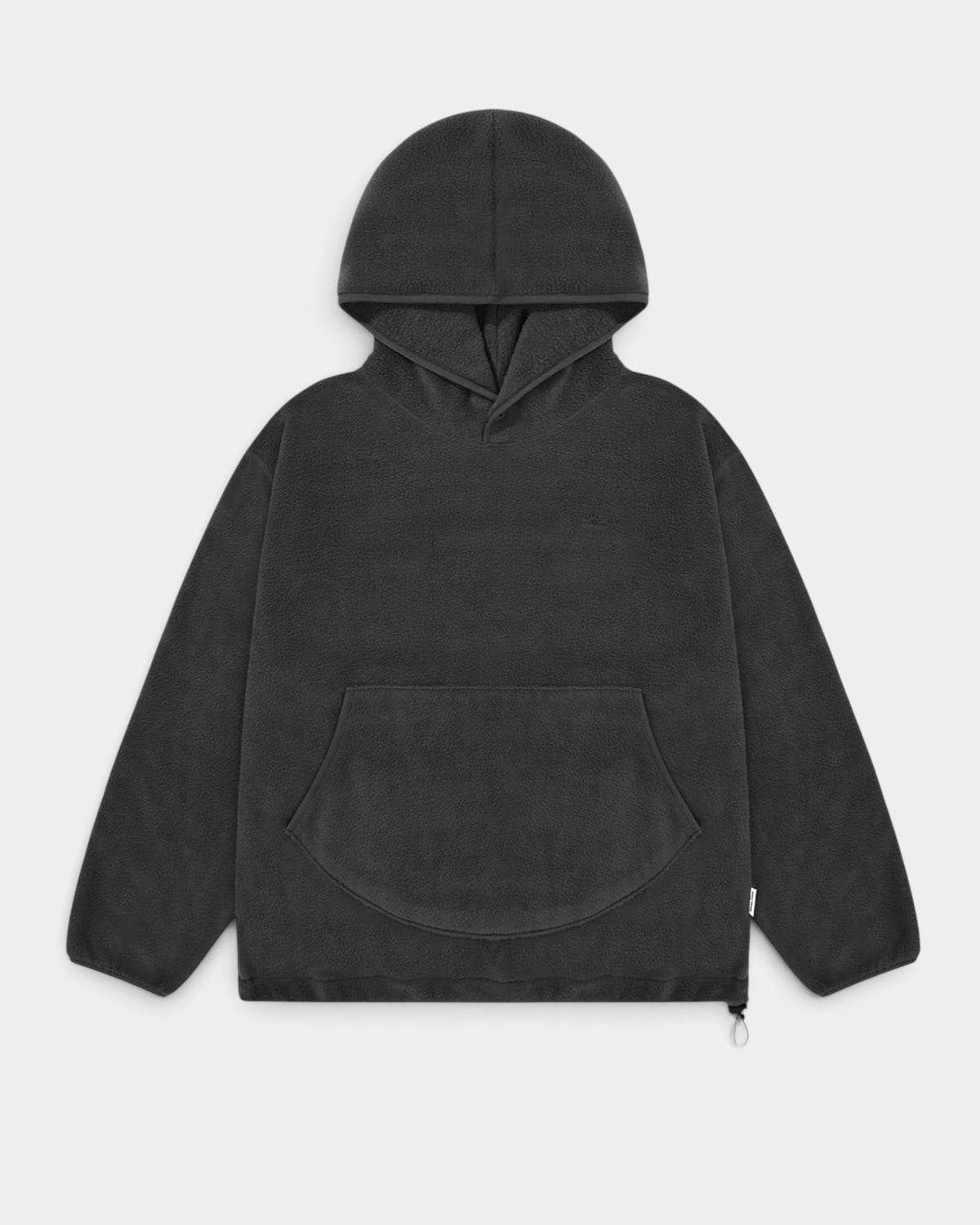 Lockwood Avenue Kappy Sunrise charcoal grey oversized fleece hoodie with snap neckline and front kangaroo pocket.
