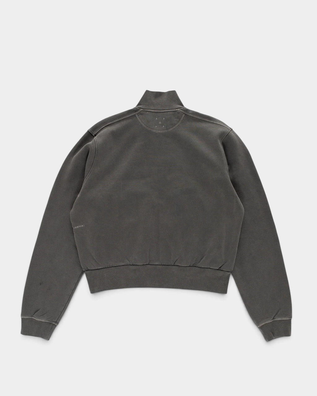 Lockwood Avenue Pop Trading Company charcoal grey heavy-washed cotton full zip sweatshirt with back neck embroidery.