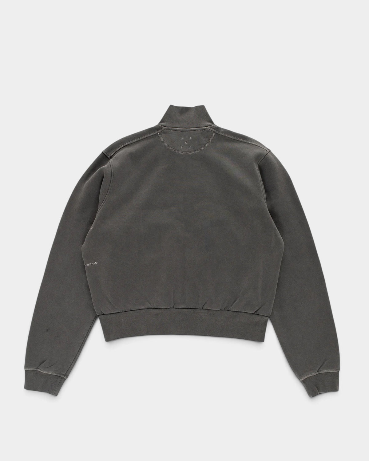 Lockwood Avenue Pop Trading Company charcoal grey heavy-washed cotton full zip sweatshirt with back neck embroidery.