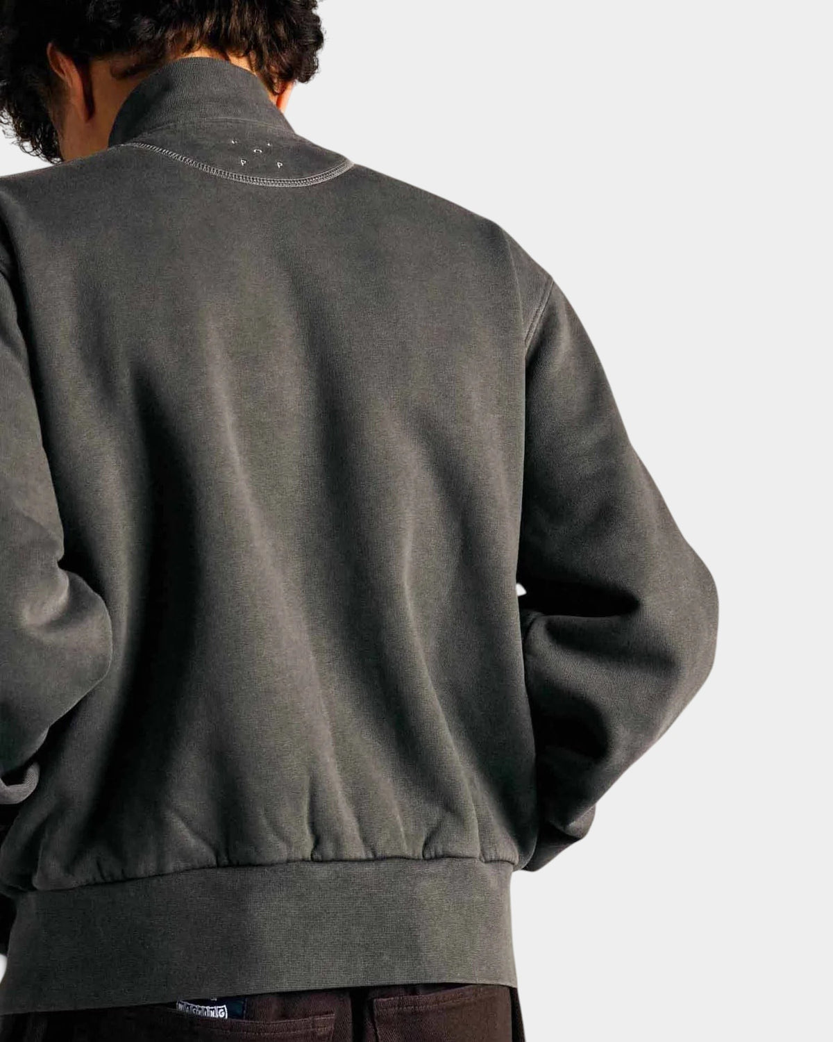 Lockwood Avenue Pop Trading Company charcoal grey heavy-washed cotton full zip sweatshirt with back neck embroidery