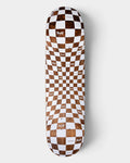 Lockwood Avenue 7.25 inch skateboard deck featuring a brown and white checkered woodgrain pattern with logo details.