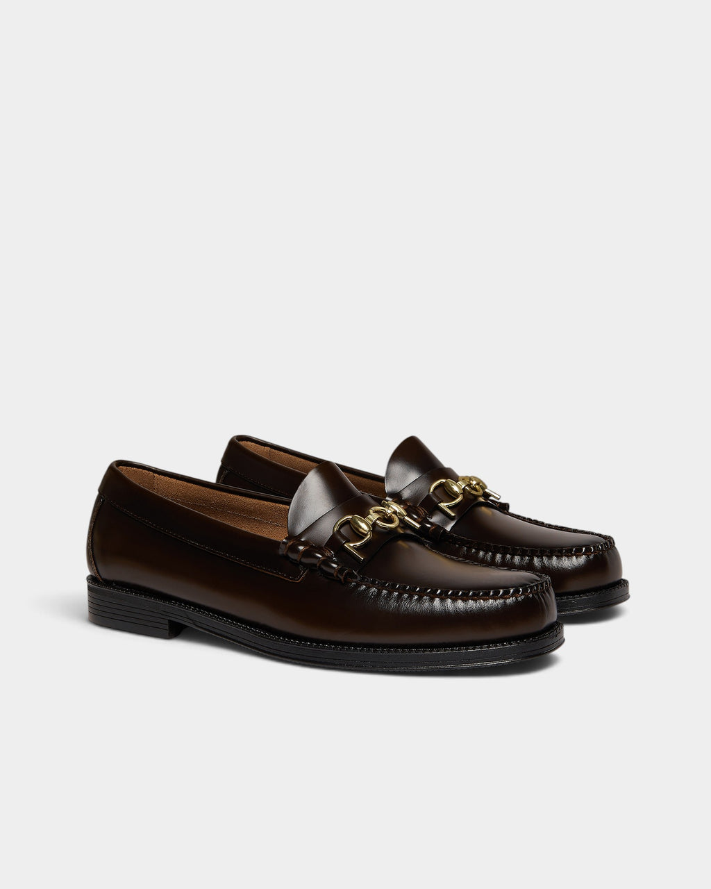 Lockwood Avenue G.H. Bass x Pop Easy Weejuns Lincoln loafers in hand-polished chocolate leather with gold horsebit.